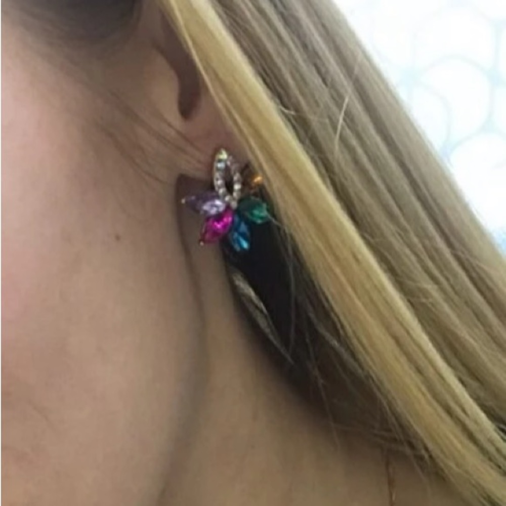 Color-block Rhinestone Flower Stud Earrings 1pair - Picture 11 of 17